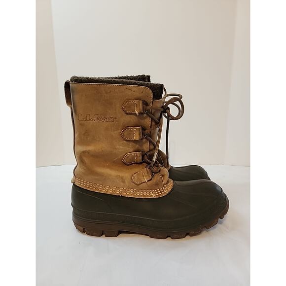 Ll Bean Mens Duck Boots Winter Insulated Size 7 Brown Leather Rubber Wool main image 10